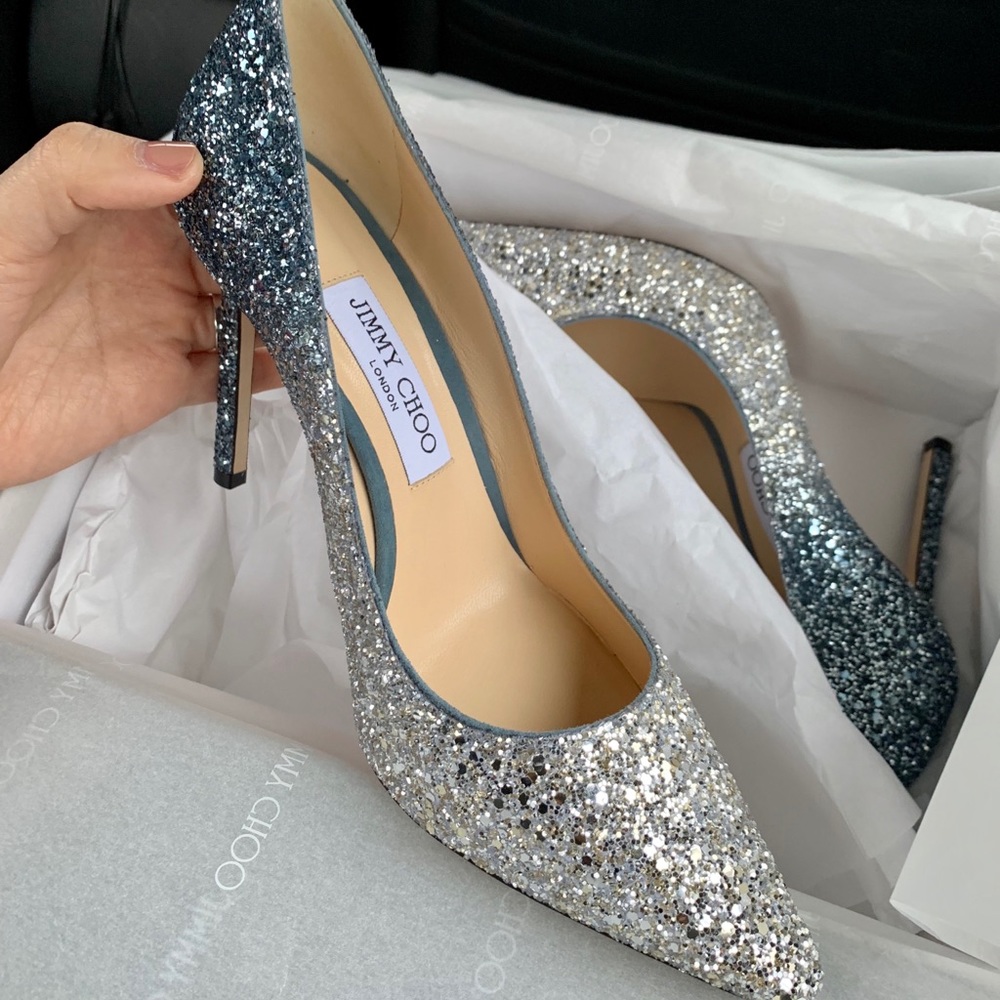 Jimmy Choo 'Romy 100' Silver Glitter Dégradé Pumps